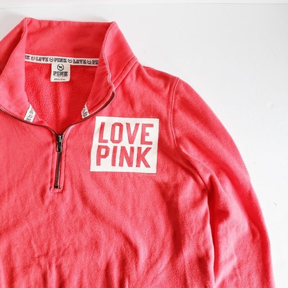 PINK Victoria's Secret Quarter Zip Pullover Love Pink Sweatshirt M - Picture 1 of 7